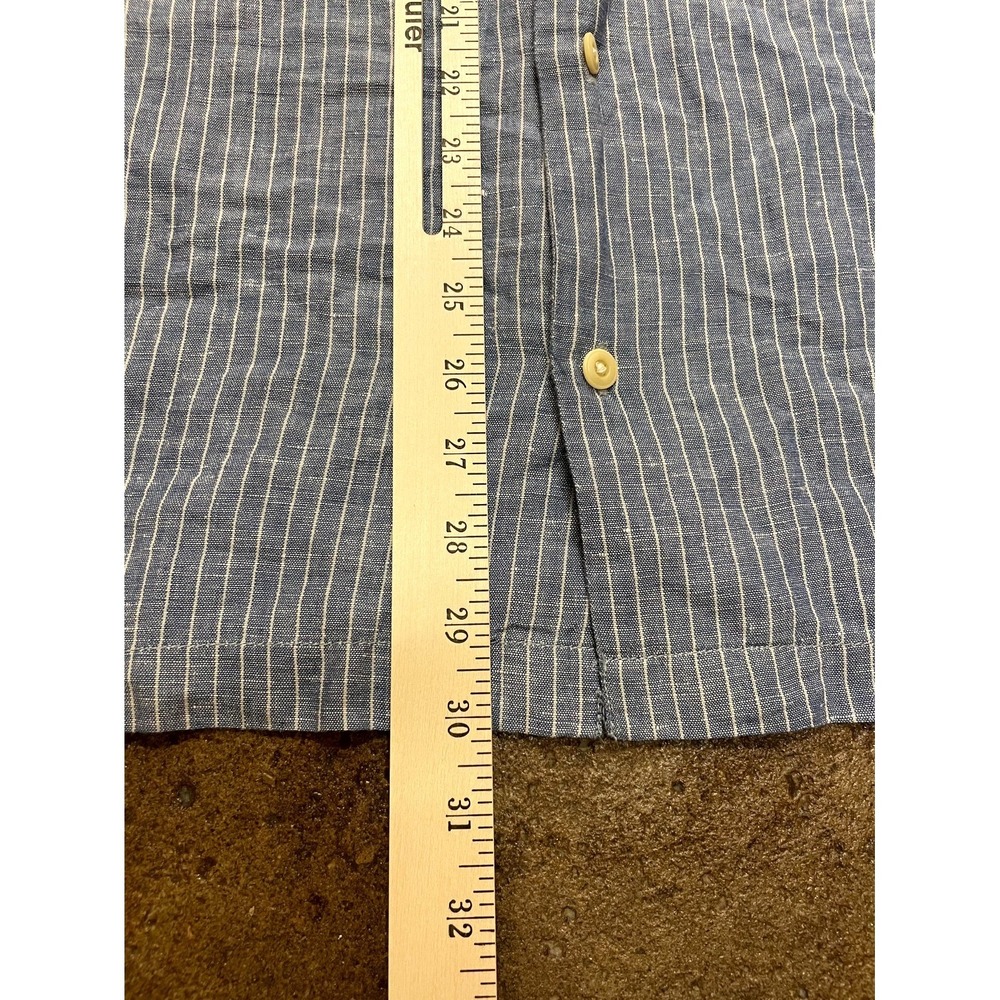 Lucky Brand Shirt Mens XL Blue Striped Linen Short Sleeve Camp Collar Casual - Picture 14 of 16